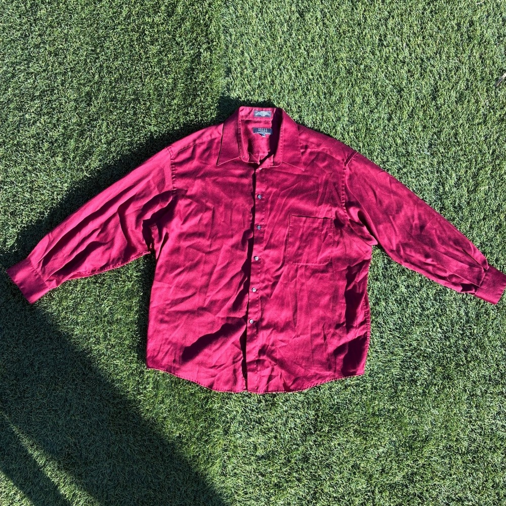 Crazy Horse Liz Claiborne Men's 3XL 18 Burgundy Red Long Sleeve Button Shirt